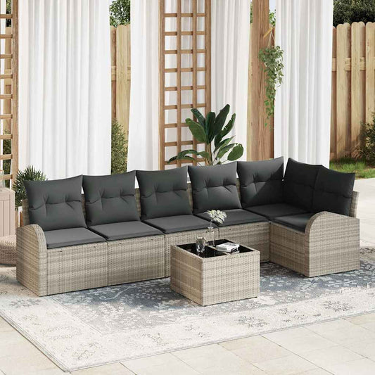 Garten-Sofa-Set mit Kissen 7 pcs Hellgrau Poly Rattan