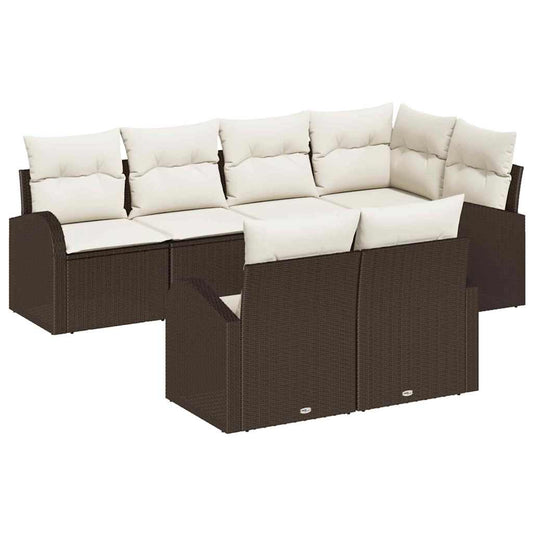 Garten-Sofa-Set mit Kissen 7 pcs Braun und Weiß Poly Rattan