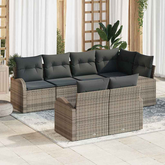Garten-Sofa-Set mit Kissen 7 pcs Grau Poly Rattan
