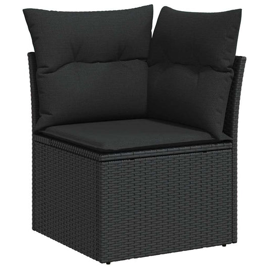 Garten-Sofa-Set mit Kissen 7 pcs Schwarz Poly Rattan