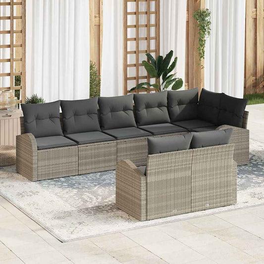 Garten-Sofa-Set mit Kissen 8 pcs Hellgrau Poly Rattan