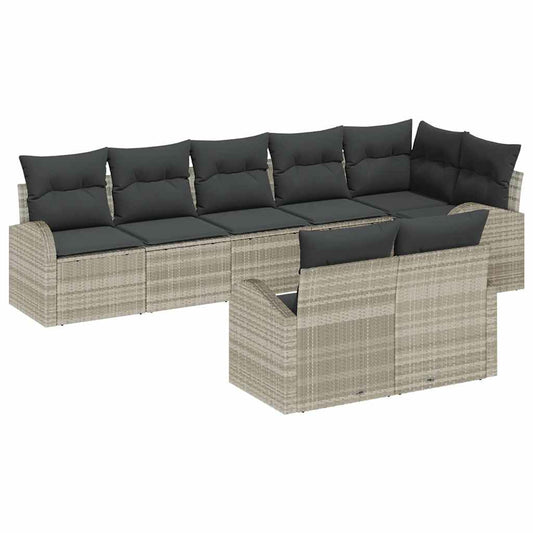 Garten-Sofa-Set mit Kissen 8 pcs Hellgrau Poly Rattan