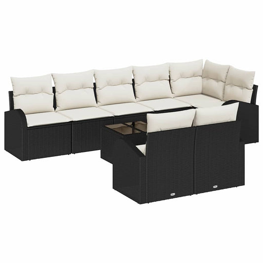 Sofa Set mit Kissen 9 pcs Schwarz und Weiß Poly-Rattan
