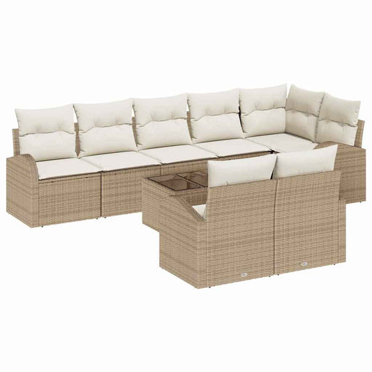 Garten-Sofa-Set mit Kissen 9 pcs Beige und Weiß Poly Rattan