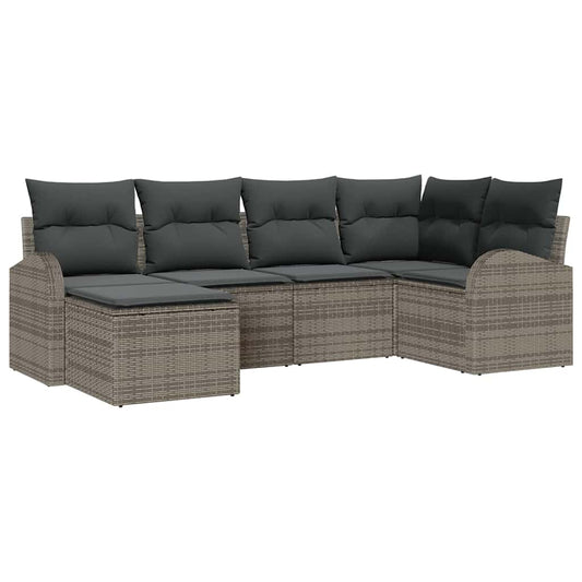 Garten-Sofa-Set mit Kissen 6 pcs Grau Poly Rattan