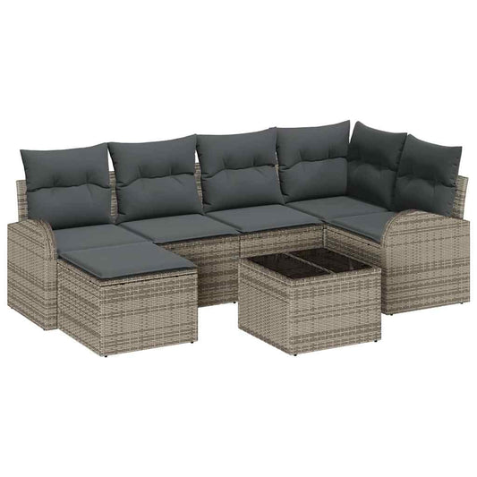 Garten-Sofa-Set mit Kissen 7 pcs Grau Poly Rattan