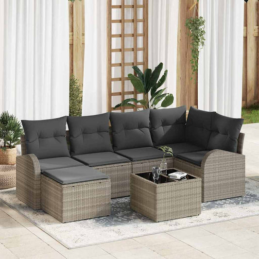 Garten-Sofa-Set mit Kissen 7 pcs Hellgrau Poly Rattan