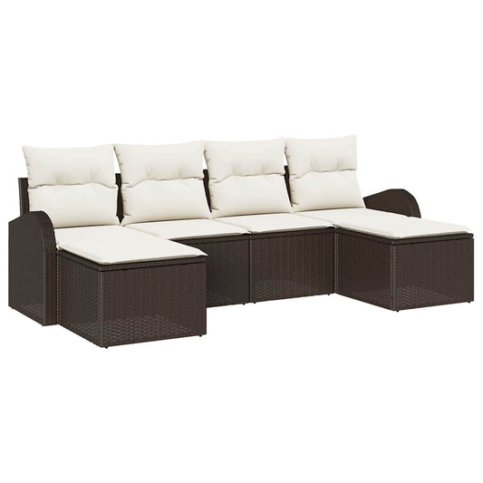 Garten-Sofa-Set mit Kissen 6 pcs Braun und Weiß Poly Rattan