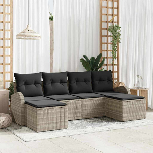 Garten-Sofa-Set mit Kissen 6 pcs Hellgrau Poly Rattan