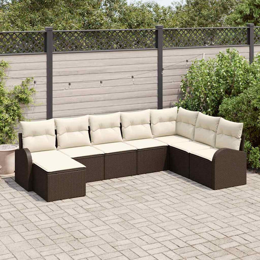Garten-Sofa-Set mit Kissen 8 pcs Braun und Weiß Poly Rattan