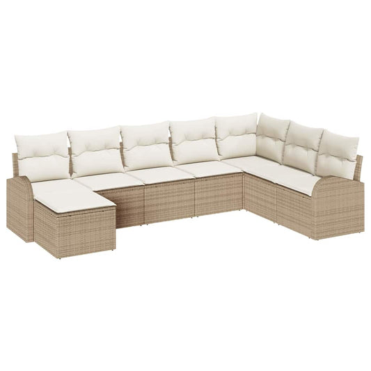 Garten-Sofa-Set mit Kissen 8 pcs Beige und Weiß Poly Rattan