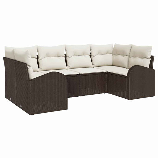 Garten-Sofa-Set mit Kissen mit Speicher 6 pcs Braun Poly Rattan