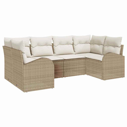 Garten-Sofa-Set mit Kissen mit Speicher 6 pcs Beige Poly Rattan
