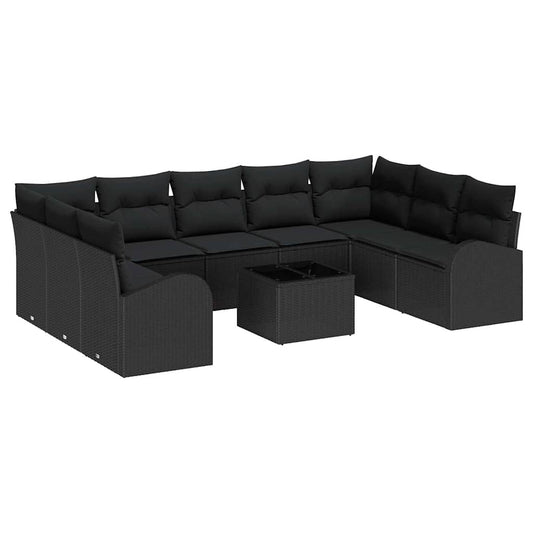 Garten-Sofa-Set mit Kissen 10 pcs Schwarz Poly Rattan