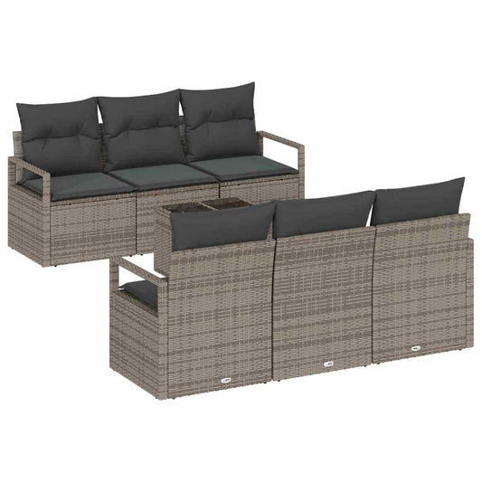 Garten-Sofa-Set 7 pcs Grau Poly-Rattan und Stahl und Glas