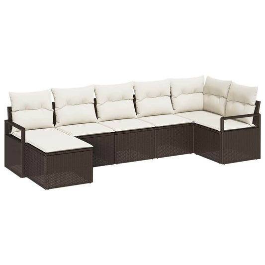 Garten-Sofa-Set mit Kissen mit Speicher 7 pcs Braun und Creme