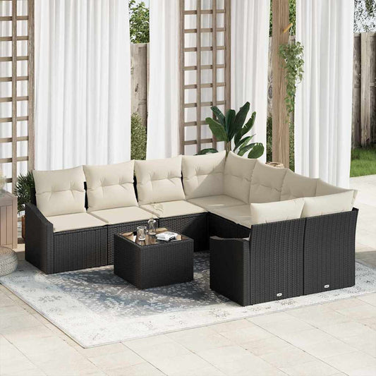 Garten-Sofa-Set 9 pcs Schwarz und Creme 55 x 55 x 37 cm