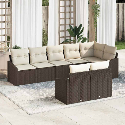 Garten Essgruppe mit Kissen mit Speicher 8 pcs Braun und Creme