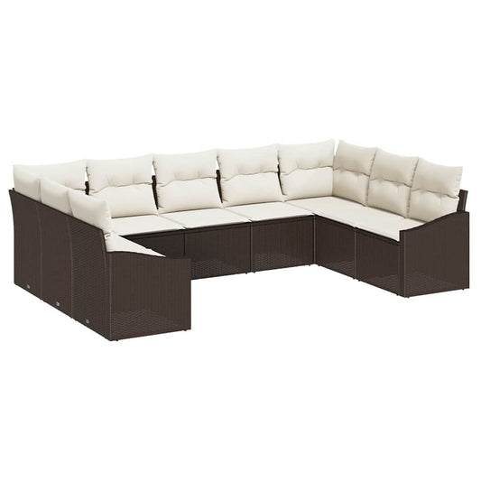 Gartensofa-set mit Kissen 9 pcs Braun und Creme Poly-Rattan