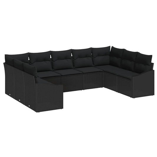 Gartensofa-set mit Kissen 9 pcs Schwarz Poly-Rattan