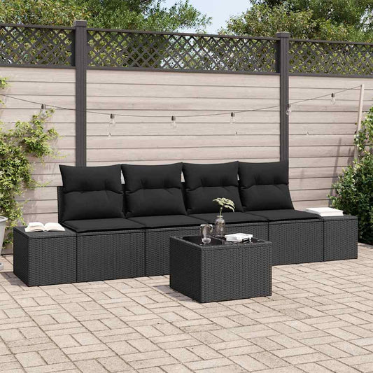 Garten-Sofa-Set mit Kissen 5 pcs Schwarz 55 x 55 x 37 cm