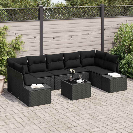 Garten-Sofa-Set mit Kissen 8 pcs Schwarz 55 x 55 x 37 cm