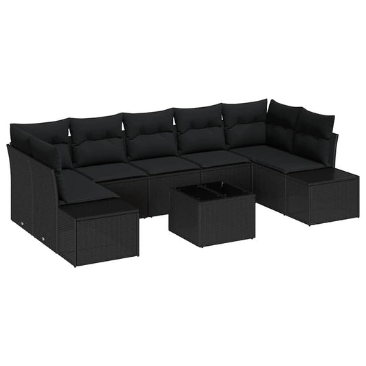 Garten-Sofa-Set mit Kissen 8 pcs Schwarz 55 x 55 x 37 cm