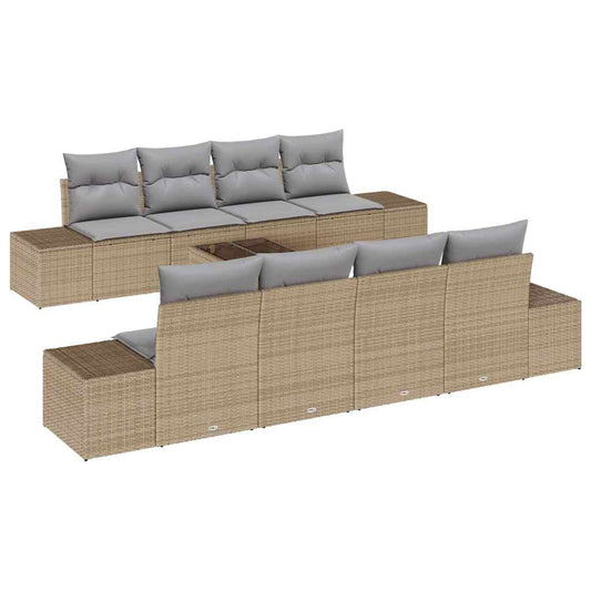 Garten-Sofa-Set mit Kissen 8 pcs Beige und Grau Poly-Rattan