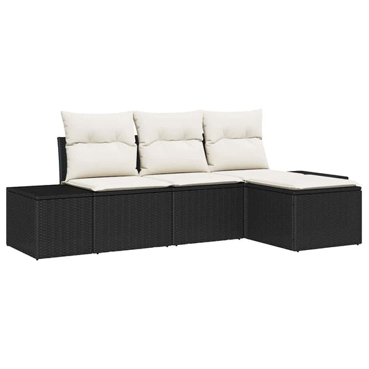 Garten-Sofa-Set mit Kissen mit Speicher 4 pcs Schwarz und Creme