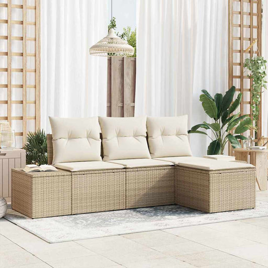 Garten-Sofa-Set mit Kissen mit Speicher 4 pcs Beige und Creme
