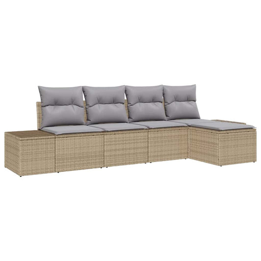 Garten-Sofa-Set mit Kissen 5 pcs Beige und Hellgrau Poly-Rattan