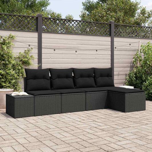 Garten-Sofa-Set mit Kissen mit Speicher 5 pcs Schwarz