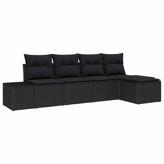 Garten-Sofa-Set mit Kissen mit Speicher 5 pcs Schwarz