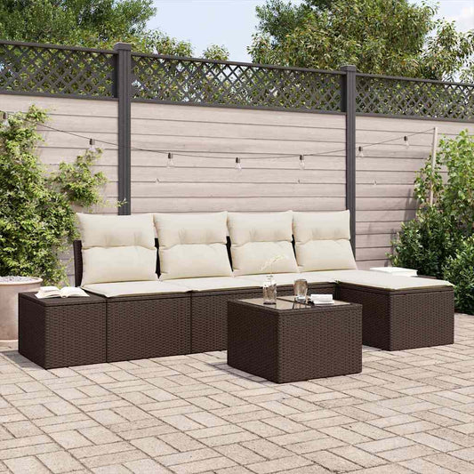 Garten-Sofa-Set mit Kissen mit Speicher 6 pcs Braun und Creme