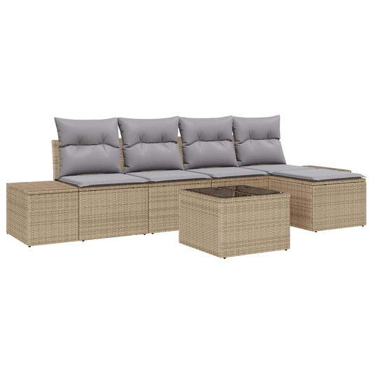Garten-Sofa-Set mit Kissen 5 pcs Beige und Hellgrau Poly-Rattan