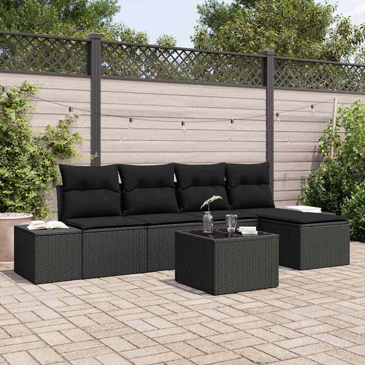 Garten-Sofa-Set mit Kissen mit Speicher 6 pcs Schwarz
