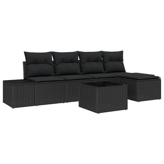Garten-Sofa-Set mit Kissen mit Speicher 6 pcs Schwarz
