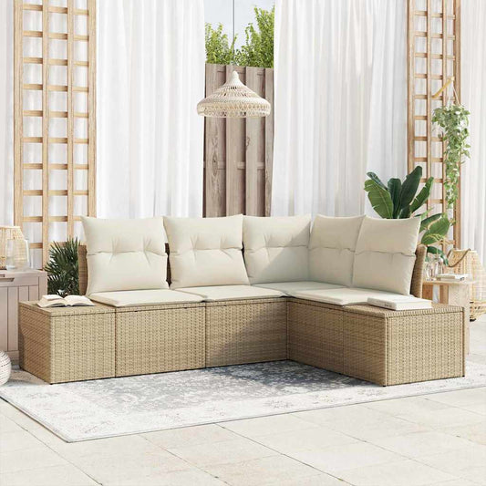 Garten-Sofa-Set mit Kissen mit Speicher 4 pcs Beige und Creme