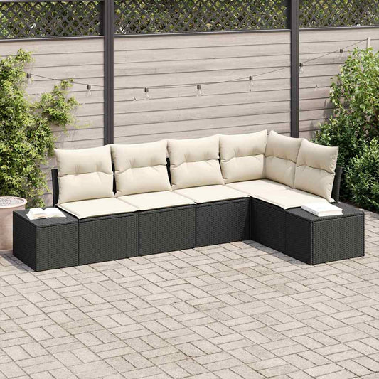 Garten-Sofa-Set mit Kissen mit Speicher 5 pcs Schwarz und Creme