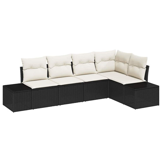Garten-Sofa-Set mit Kissen mit Speicher 5 pcs Schwarz und Creme