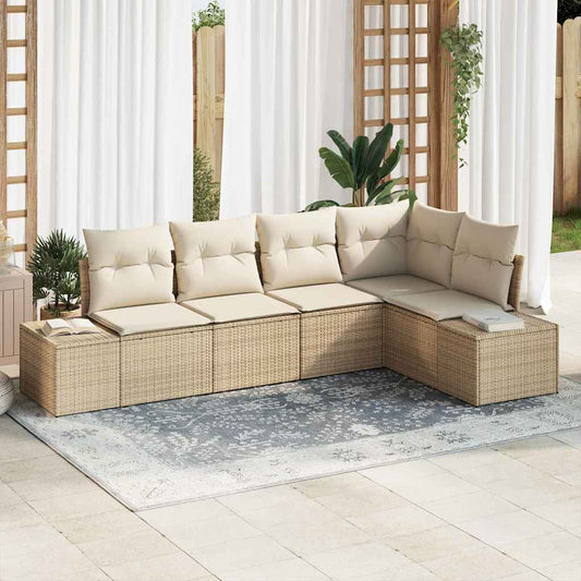 Garten-Sofa-Set mit Kissen mit Speicher 5 pcs Beige und Creme