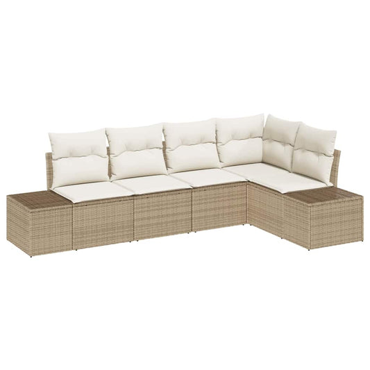 Garten-Sofa-Set mit Kissen mit Speicher 5 pcs Beige und Creme