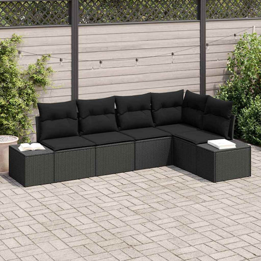 Garten-Sofa-Set mit Kissen mit Speicher 5 pcs Schwarz