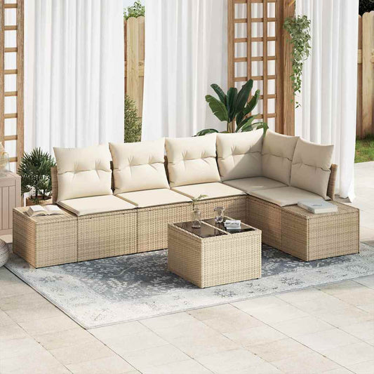 Garten-Sofa-Set mit Kissen mit Speicher 6 pcs Beige und Creme