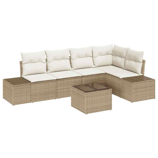 Garten-Sofa-Set mit Kissen mit Speicher 6 pcs Beige und Creme