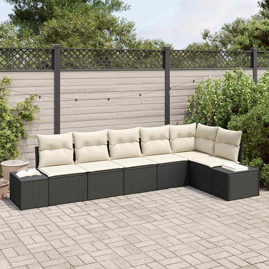 Garten-Sofa-Set mit Kissen mit Speicher 6 pcs Schwarz und Creme