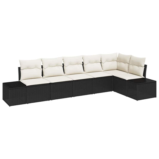 Garten-Sofa-Set mit Kissen mit Speicher 6 pcs Schwarz und Creme