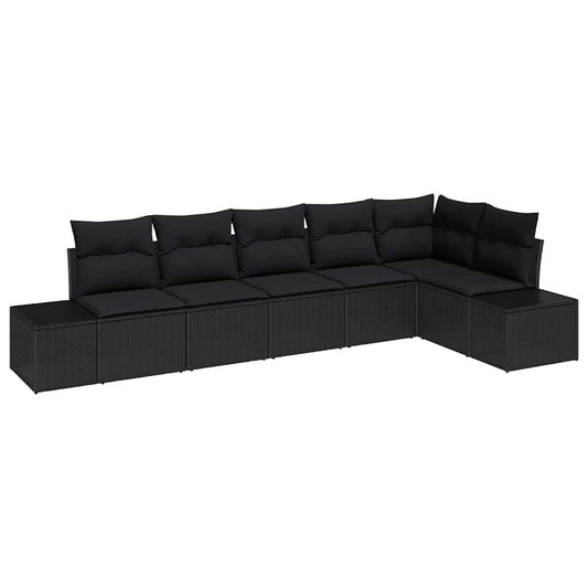 Garten-Sofa-Set mit Kissen mit Speicher 6 pcs Schwarz