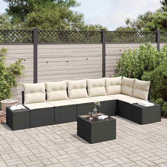 Garten-Sofa-Set mit Kissen mit Speicher 7 pcs Braun und Creme