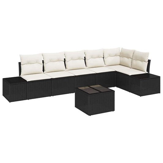 Garten-Sofa-Set mit Kissen mit Speicher 7 pcs Braun und Creme